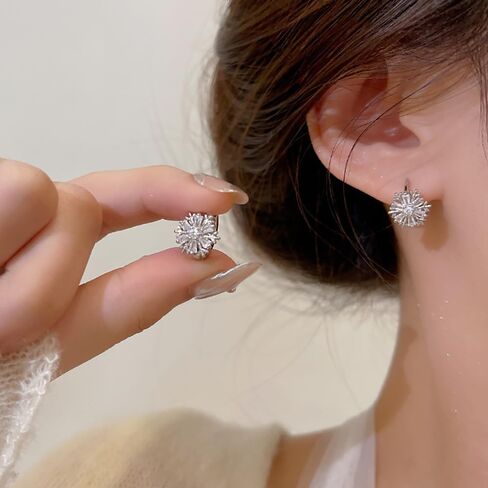 Crystal Cubic Zirconia Huggie Snowflake Hoop Earrings for Women,14K Gold Plated Trendy Earrings Statement Jewelry for Gifts Party,Stainless Steel Earrings in Kuwait