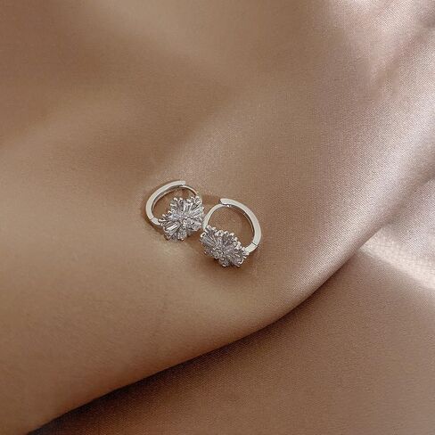 Crystal Cubic Zirconia Huggie Snowflake Hoop Earrings for Women,14K Gold Plated Trendy Earrings Statement Jewelry for Gifts Party,Stainless Steel Earrings in Kuwait