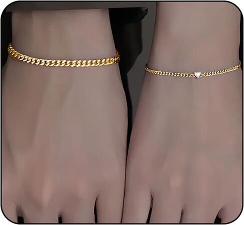 Gold/Silver 2PCS Matching Couple Bracelets Anniversary Couple Gift Matching Bracelets for Couple Stainless Steel Bracelets for Couples Anniversary Promise Valentine's Gifts in Saudi Arabia