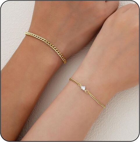 Gold/Silver 2PCS Matching Couple Bracelets Anniversary Couple Gift Matching Bracelets for Couple Stainless Steel Bracelets for Couples Anniversary Promise Valentine's Gifts in Saudi Arabia