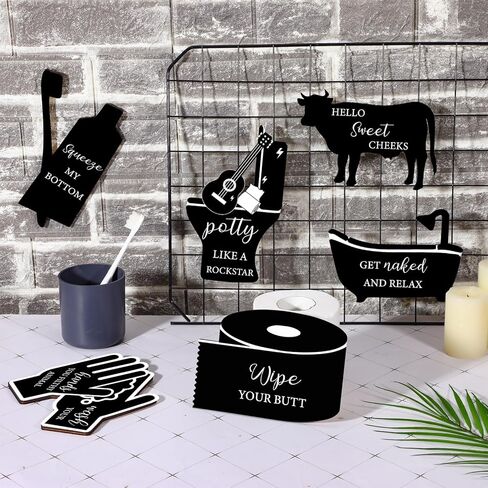 6 قطع من علامات الحمام الخشبية القديمة من Wenqik، ديكور جداري، فرشاة غسيل، لافتات مضحكة، أقوال مضحكة، صور حمام للجدار، حمام ريفي، مزرعة، لافتات معلقة لمرحاض الغسيل المنزلي، أسود in Kuwait