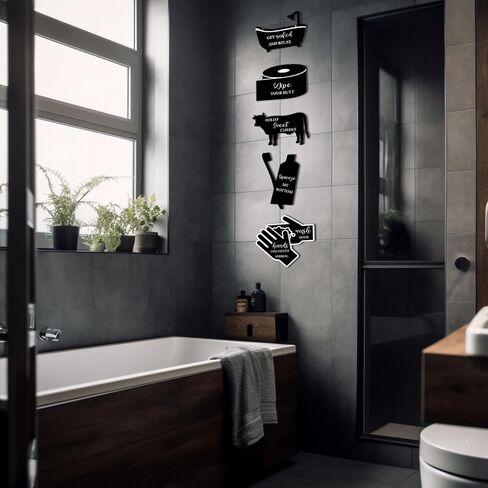 6 قطع من علامات الحمام الخشبية القديمة من Wenqik، ديكور جداري، فرشاة غسيل، لافتات مضحكة، أقوال مضحكة، صور حمام للجدار، حمام ريفي، مزرعة، لافتات معلقة لمرحاض الغسيل المنزلي، أسود in Kuwait