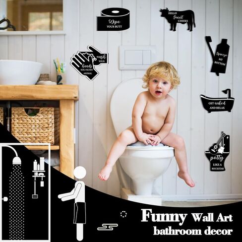 6 قطع من علامات الحمام الخشبية القديمة من Wenqik، ديكور جداري، فرشاة غسيل، لافتات مضحكة، أقوال مضحكة، صور حمام للجدار، حمام ريفي، مزرعة، لافتات معلقة لمرحاض الغسيل المنزلي، أسود in Kuwait