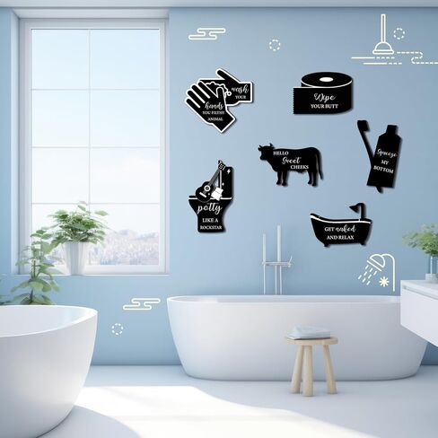 6 قطع من علامات الحمام الخشبية القديمة من Wenqik، ديكور جداري، فرشاة غسيل، لافتات مضحكة، أقوال مضحكة، صور حمام للجدار، حمام ريفي، مزرعة، لافتات معلقة لمرحاض الغسيل المنزلي، أسود in Kuwait