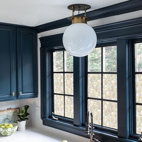 Golden Flower Privacy Window Film, Removable Static Cling Double-Sided Frosted Window Decal for Door Window Panes Glass Decor, 35.43 Inch Width, Lotus in Kuwait