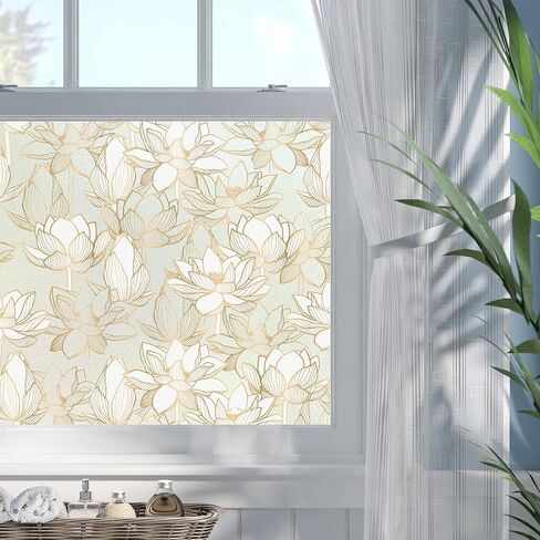 Golden Flower Privacy Window Film, Removable Static Cling Double-Sided Frosted Window Decal for Door Window Panes Glass Decor, 35.43 Inch Width, Lotus in Kuwait