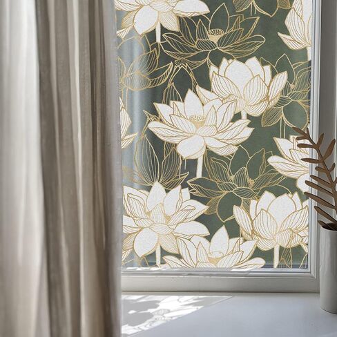 Golden Flower Privacy Window Film, Removable Static Cling Double-Sided Frosted Window Decal for Door Window Panes Glass Decor, 35.43 Inch Width, Lotus in Kuwait