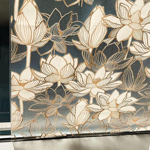 Golden Flower Privacy Window Film, Removable Static Cling Double-Sided Frosted Window Decal for Door Window Panes Glass Decor, 35.43 Inch Width, Lotus in Kuwait