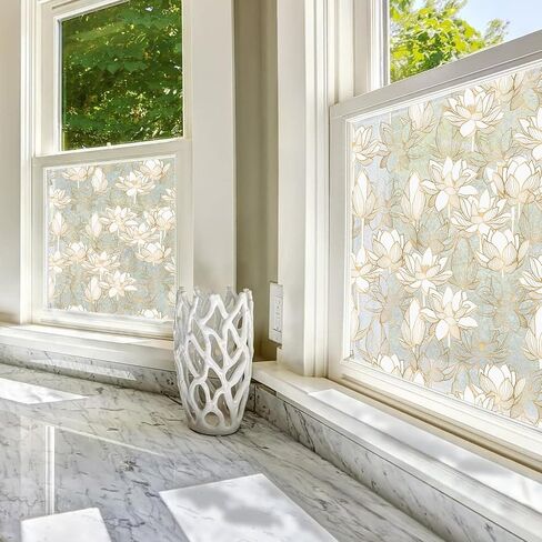 Golden Flower Privacy Window Film, Removable Static Cling Double-Sided Frosted Window Decal for Door Window Panes Glass Decor, 35.43 Inch Width, Lotus in Kuwait