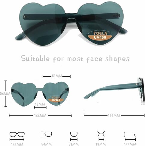 Yoela Heart Thick Oversized Rimless Sunglasses One Piece Heart Shape Eyewear Colored Sunglasses for Women in Saudi Arabia