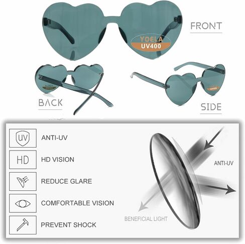 Yoela Heart Thick Oversized Rimless Sunglasses One Piece Heart Shape Eyewear Colored Sunglasses for Women in Saudi Arabia