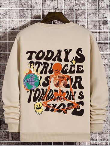 Men's Letter Graphic Crewneck Sweatshirt Long Sleeve Vintage Pullover Tops Fall Clothes in Saudi Arabia