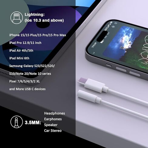 محول Lightning معتمد من Apple MFi إلى مقبس سماعة رأس 3.5 مم لهاتف iPhone، 2 حزمة iPhone 3.5 مم Aux محول كابل دونجل متوافق مع iPhone 14 13 12 11 Pro Max XS XR X 8 7 6 iPad in Saudi Arabia