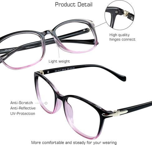 VisionGlobal Blue Light Blocking Glasses for Women, Anti Eyestrain, Computer Reading, TV Glasses, Stylish Square Frame, Anti Glare(+5.00 Magnification) in Saudi Arabia