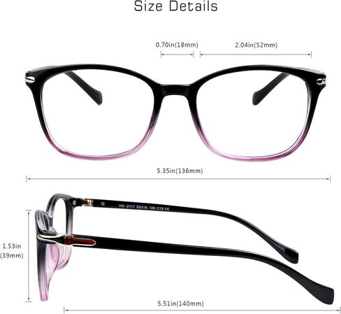 VisionGlobal Blue Light Blocking Glasses for Women, Anti Eyestrain, Computer Reading, TV Glasses, Stylish Square Frame, Anti Glare(+5.00 Magnification) in Saudi Arabia