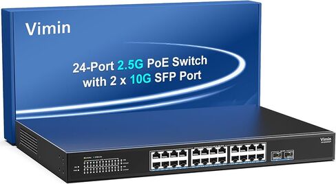 16 Port 2.5G PoE Switch Unmanaged with 2X 10Gbps SFP, VIMIN 16x 2.5G Base-T PoE Ports, 10G SFP PoE Switch w/ 120Gbps Ethernet Switching Capacity, IEEE802.3af/at, 220W, VLAN, Metal Housing, Fanless in Saudi Arabia