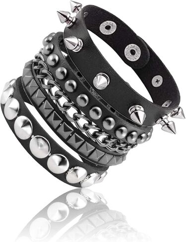 3 قطع من أساور البانك روك، أساور قوطية، أساور مرصعة بالجلد الصخري، سوار مرصع قابل للتعديل، مجموعة سوار معصم 80s للرجال والنساء، سوار من الجلد الصخري، إكسسوارات مجوهرات روك بانك in Kuwait