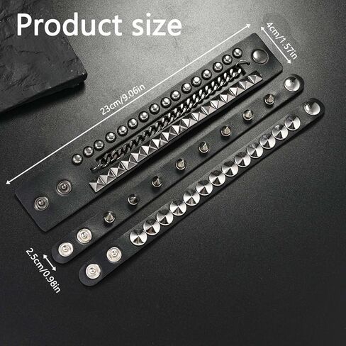 3 قطع من أساور البانك روك، أساور قوطية، أساور مرصعة بالجلد الصخري، سوار مرصع قابل للتعديل، مجموعة سوار معصم 80s للرجال والنساء، سوار من الجلد الصخري، إكسسوارات مجوهرات روك بانك in Kuwait