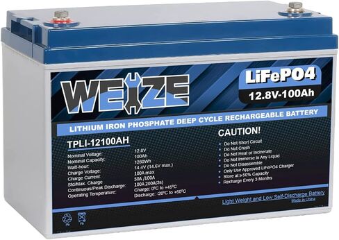 Weize 12V 100Ah LiFePO4 Lithium Battery, Built-in Smart BMS, Low Temperature Protection Group 31 Deep Cycle Battery for Trolling Motor, RV, Solar, Marine, Camping and Off Grid Applications in Saudi Arabia