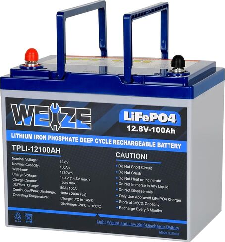 Weize 12V 100Ah LiFePO4 Lithium Battery, Built-in Smart BMS, Low Temperature Protection Group 31 Deep Cycle Battery for Trolling Motor, RV, Solar, Marine, Camping and Off Grid Applications in Saudi Arabia