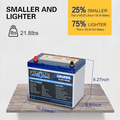 Weize 12V 100Ah LiFePO4 Lithium Battery, Built-in Smart BMS, Low Temperature Protection Group 31 Deep Cycle Battery for Trolling Motor, RV, Solar, Marine, Camping and Off Grid Applications in Saudi Arabia