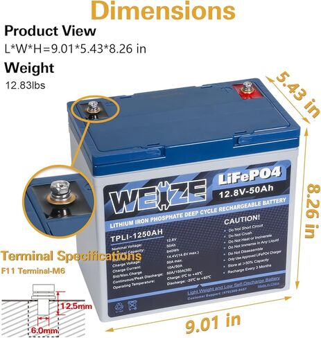 بطارية ليثيوم Weize 12V 100Ah LiFePO4، BMS ذكية مدمجة، مجموعة حماية من درجة الحرارة المنخفضة 31 بطارية دورة عميقة لمحرك التصيد، RV، الطاقة الشمسية، البحرية، التخييم وتطبيقات خارج الشبكة in Kuwait