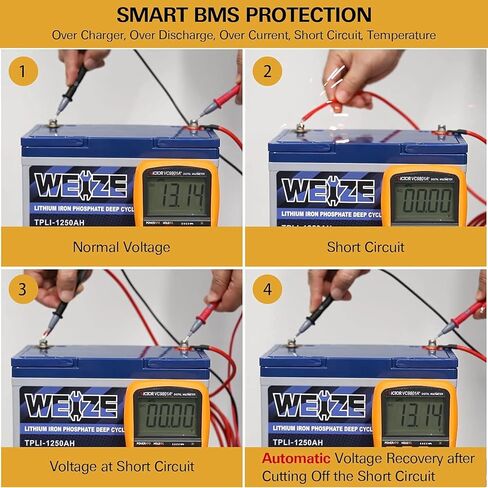 بطارية ليثيوم Weize 12V 100Ah LiFePO4، BMS ذكية مدمجة، مجموعة حماية من درجة الحرارة المنخفضة 31 بطارية دورة عميقة لمحرك التصيد، RV، الطاقة الشمسية، البحرية، التخييم وتطبيقات خارج الشبكة in Kuwait
