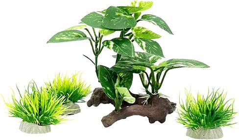 Smoothedo-Pets Fish Tank Decor Aquarium Decorations Ornaments Betta Leaf pad Hammock Plastic Artificial Plant Goldfish Fish Hides Small Tank/Reptiles Plants Driftwood (Green-Type-A-Set) in Saudi Arabia