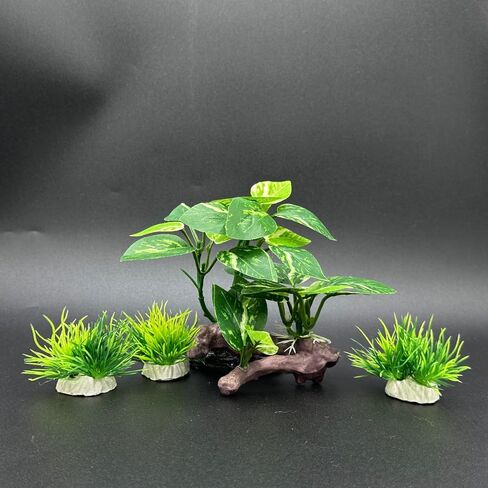 Smoothedo-Pets Fish Tank Decor Aquarium Decorations Ornaments Betta Leaf pad Hammock Plastic Artificial Plant Goldfish Fish Hides Small Tank/Reptiles Plants Driftwood (Green-Type-A-Set) in Saudi Arabia