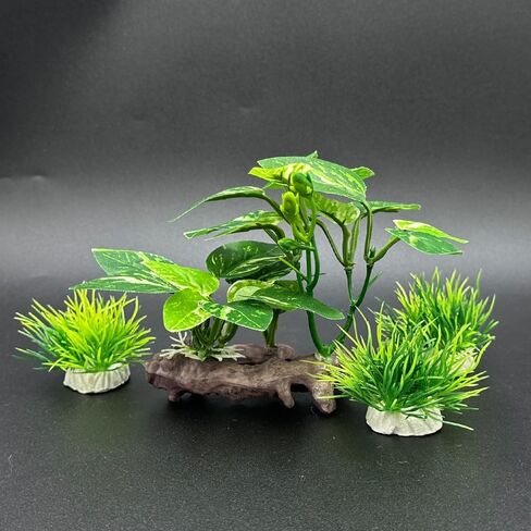 Smoothedo-Pets Fish Tank Decor Aquarium Decorations Ornaments Betta Leaf pad Hammock Plastic Artificial Plant Goldfish Fish Hides Small Tank/Reptiles Plants Driftwood (Green-Type-A-Set) in Saudi Arabia