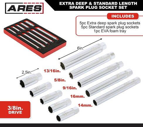 ARES 11028 - Extra Deep 5/8-Inch Spark Plug Socket – 3/8-Inch Drive Spark Plug Socket – 6-Inch Long 6-Point Socket for Superior Reach and Coverage in Saudi Arabia