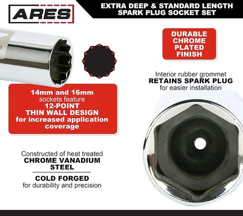 ARES 11028 - Extra Deep 5/8-Inch Spark Plug Socket – 3/8-Inch Drive Spark Plug Socket – 6-Inch Long 6-Point Socket for Superior Reach and Coverage in Saudi Arabia