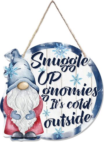 CGBHW Winter Snowflake Snowman Gnome Wooden Sign, Winter Wreath Christmas Holiday Vavy Blue Decoration Hanging Sign Wall Decor, Snuggle up Gnomies It’s Cold Outside Home Door Decor 12 x 12 Inch in Kuwait