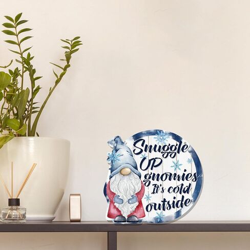 CGBHW Winter Snowflake Snowman Gnome Wooden Sign, Winter Wreath Christmas Holiday Vavy Blue Decoration Hanging Sign Wall Decor, Snuggle up Gnomies It’s Cold Outside Home Door Decor 12 x 12 Inch in Kuwait