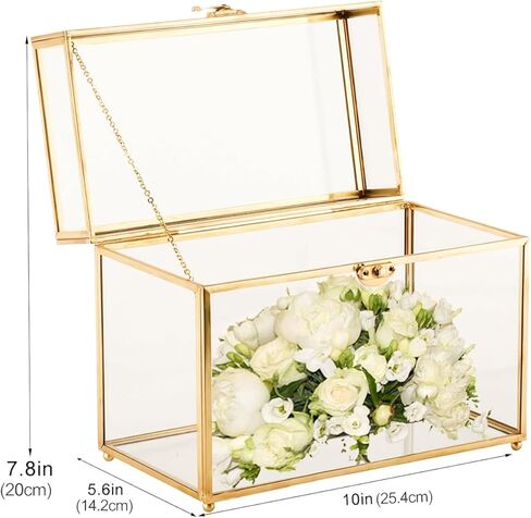 HighFree Glass Card Box, Large Clear Card Box for Wedding Receptions, Decorative Storage Box for Baby Shower, Birthday Party, Bridal Shower (With Slot, Gold) in Kuwait