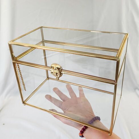 HighFree Glass Card Box, Large Clear Card Box for Wedding Receptions, Decorative Storage Box for Baby Shower, Birthday Party, Bridal Shower (With Slot, Gold) in Kuwait