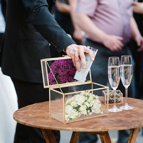 HighFree Glass Card Box, Large Clear Card Box for Wedding Receptions, Decorative Storage Box for Baby Shower, Birthday Party, Bridal Shower (With Slot, Gold) in Kuwait