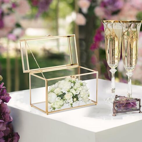 HighFree Glass Card Box, Large Clear Card Box for Wedding Receptions, Decorative Storage Box for Baby Shower, Birthday Party, Bridal Shower (With Slot, Gold) in Kuwait