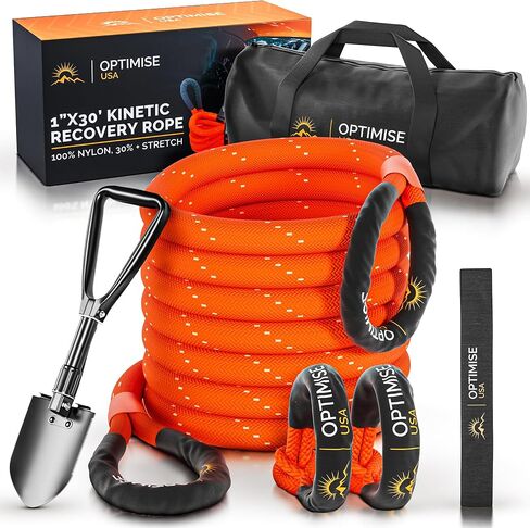 1"x30ft Kinetic Recovery Rope(48,500lbs)-Heavy Duty Tow Strap with Off Road Shovel, 2 Soft Shackles(7/16"x22") & Carry Bag-Offroad Recovery Kit, Recovery Strap, Tow Rope for Truck ATV UTV SUV (Orange) in Saudi Arabia
