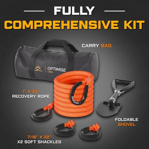 1"x30ft Kinetic Recovery Rope(48,500lbs)-Heavy Duty Tow Strap with Off Road Shovel, 2 Soft Shackles(7/16"x22") & Carry Bag-Offroad Recovery Kit, Recovery Strap, Tow Rope for Truck ATV UTV SUV (Orange) in Saudi Arabia