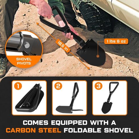 1"x30ft Kinetic Recovery Rope(48,500lbs)-Heavy Duty Tow Strap with Off Road Shovel, 2 Soft Shackles(7/16"x22") & Carry Bag-Offroad Recovery Kit, Recovery Strap, Tow Rope for Truck ATV UTV SUV (Orange) in Saudi Arabia