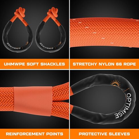 1"x30ft Kinetic Recovery Rope(48,500lbs)-Heavy Duty Tow Strap with Off Road Shovel, 2 Soft Shackles(7/16"x22") & Carry Bag-Offroad Recovery Kit, Recovery Strap, Tow Rope for Truck ATV UTV SUV (Orange) in Saudi Arabia