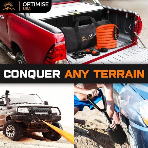 1"x30ft Kinetic Recovery Rope(48,500lbs)-Heavy Duty Tow Strap with Off Road Shovel, 2 Soft Shackles(7/16"x22") & Carry Bag-Offroad Recovery Kit, Recovery Strap, Tow Rope for Truck ATV UTV SUV (Orange) in Saudi Arabia