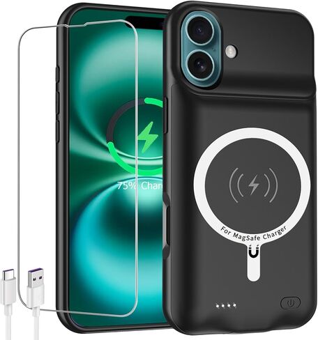 Battery Case for iPhone 16 Pro, 2024 Newest 10000mAh High Capacity Rechargeable Portable Extended Charger Case Wireless Charging Compatible with iPhone 16 Pro (6.3 inch) Charging Case &Carplay (Black) in Kuwait