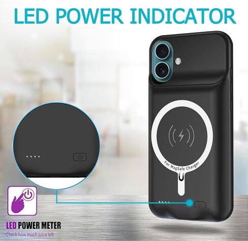 Battery Case for iPhone 16 Pro, 2024 Newest 10000mAh High Capacity Rechargeable Portable Extended Charger Case Wireless Charging Compatible with iPhone 16 Pro (6.3 inch) Charging Case &Carplay (Black) in Kuwait