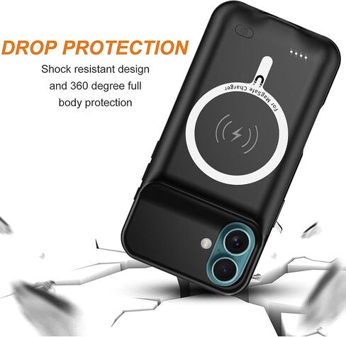 Battery Case for iPhone 16 Pro, 2024 Newest 10000mAh High Capacity Rechargeable Portable Extended Charger Case Wireless Charging Compatible with iPhone 16 Pro (6.3 inch) Charging Case &Carplay (Black) in Kuwait