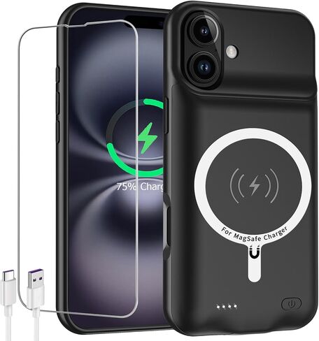 Battery Case for iPhone 16 Pro, 2024 Newest 10000mAh High Capacity Rechargeable Portable Extended Charger Case Wireless Charging Compatible with iPhone 16 Pro (6.3 inch) Charging Case &Carplay (Black) in Kuwait