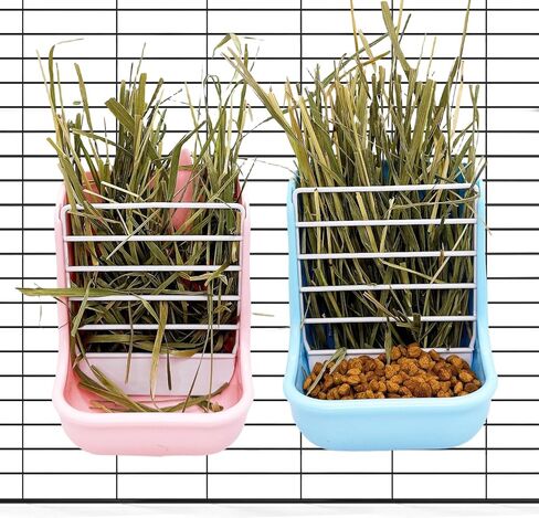 Guinea Pig Food Hay Feeder 2 in 1 Rabbit Hay Feeders Rack Indoor Hay Feeder for Rabbit Bunny Chinchilla Hamster(2PCS Blue&White) in Kuwait