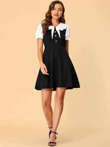 Allegra K Women's Halloween 50s Lolita Contrast Color Peter Pan Collar Dress in Saudi Arabia