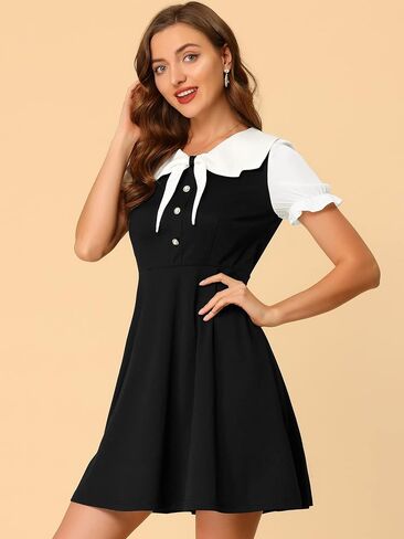 Allegra K Women's Halloween 50s Lolita Contrast Color Peter Pan Collar Dress in Saudi Arabia